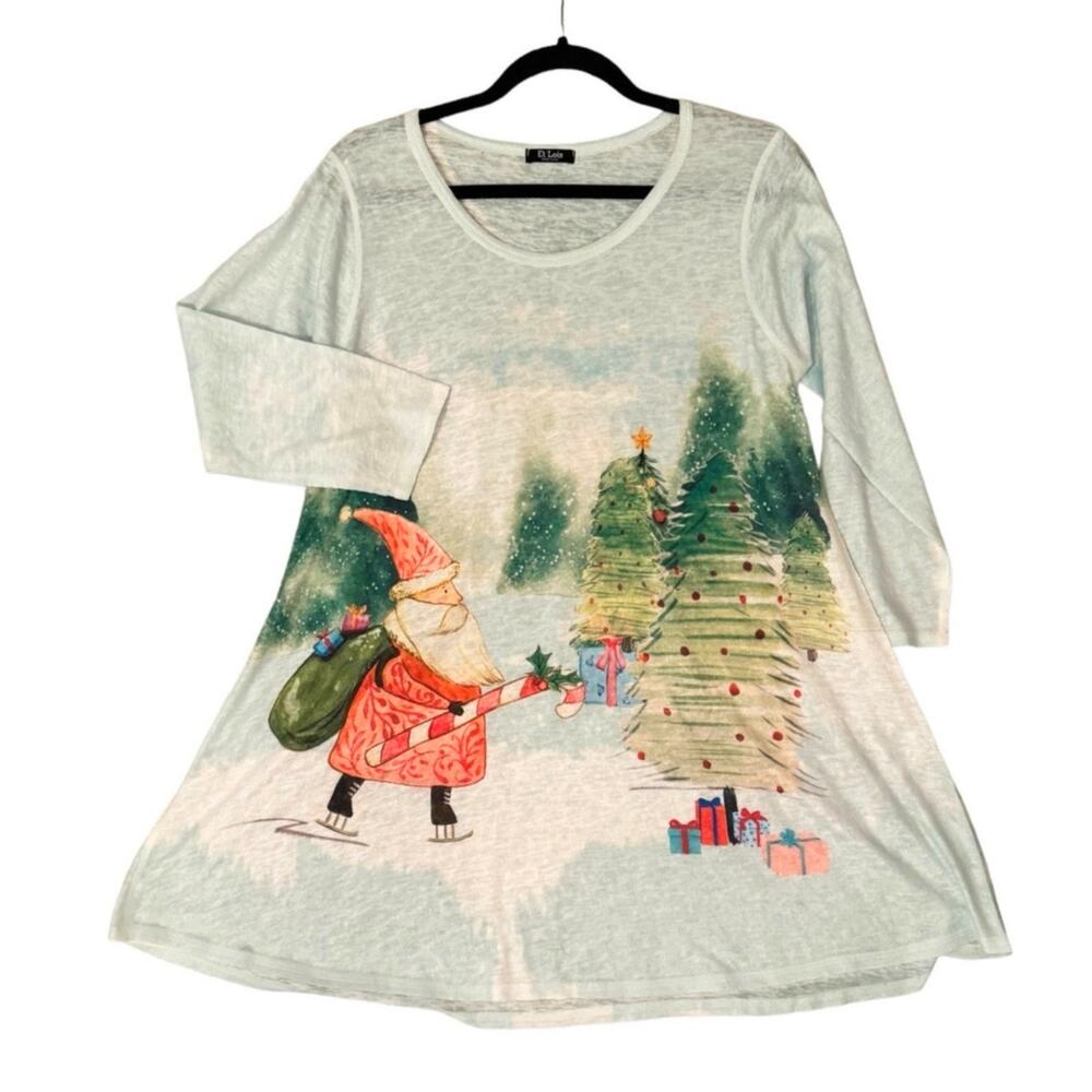 Et Lois M Santa Christmas Tree Lightweight Tunic Top Lightweight M Holiday